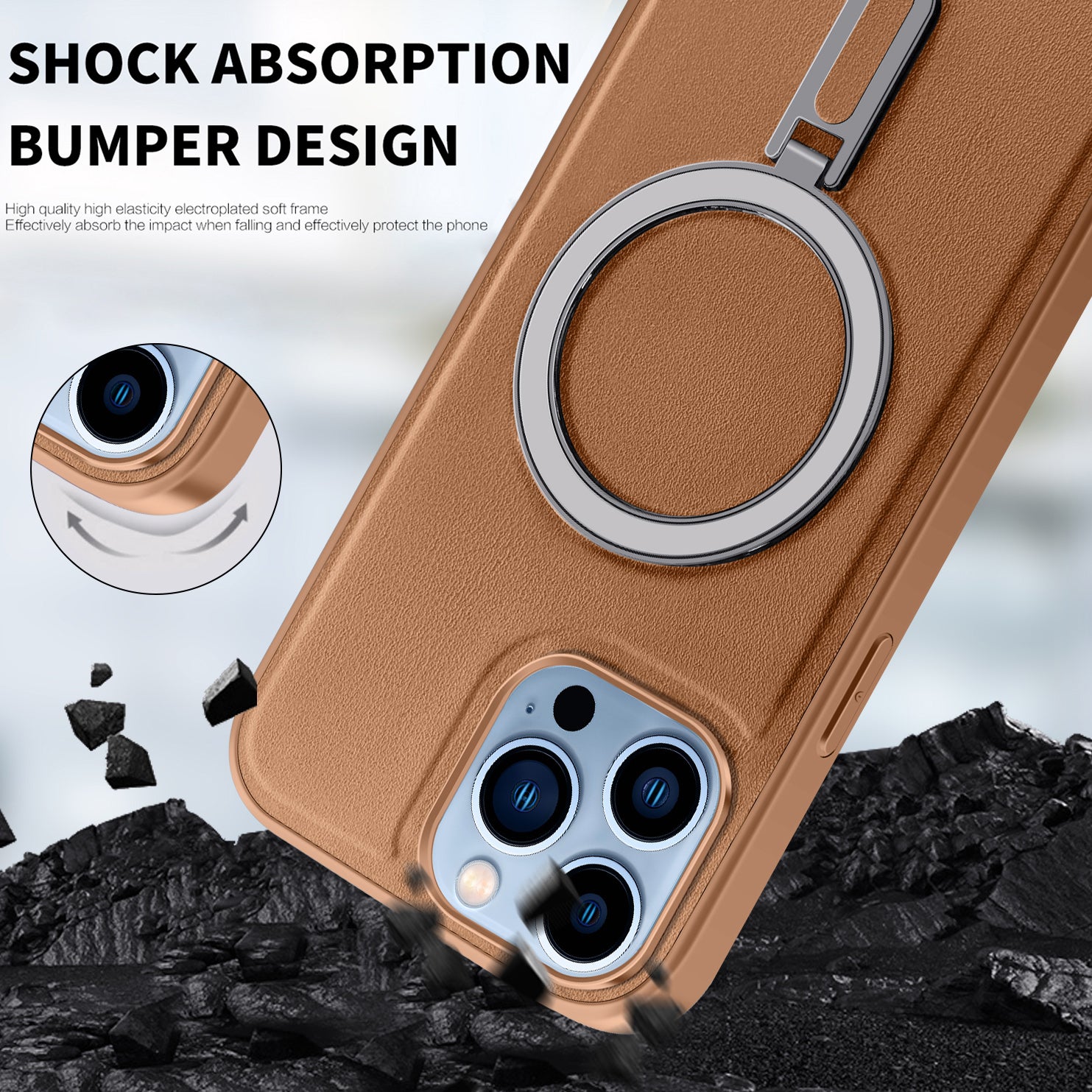 Magnetic Cover for iPhone 13 Pro Max 6.7 inch PU Leather Coated PC+TPU Phone Case with Kickstand - Brown Magnetic Cover for iPhone 13 Pro Max 6.7 inch PU Leather Coated PC+TPU Phone Case with Kickstand - Brown